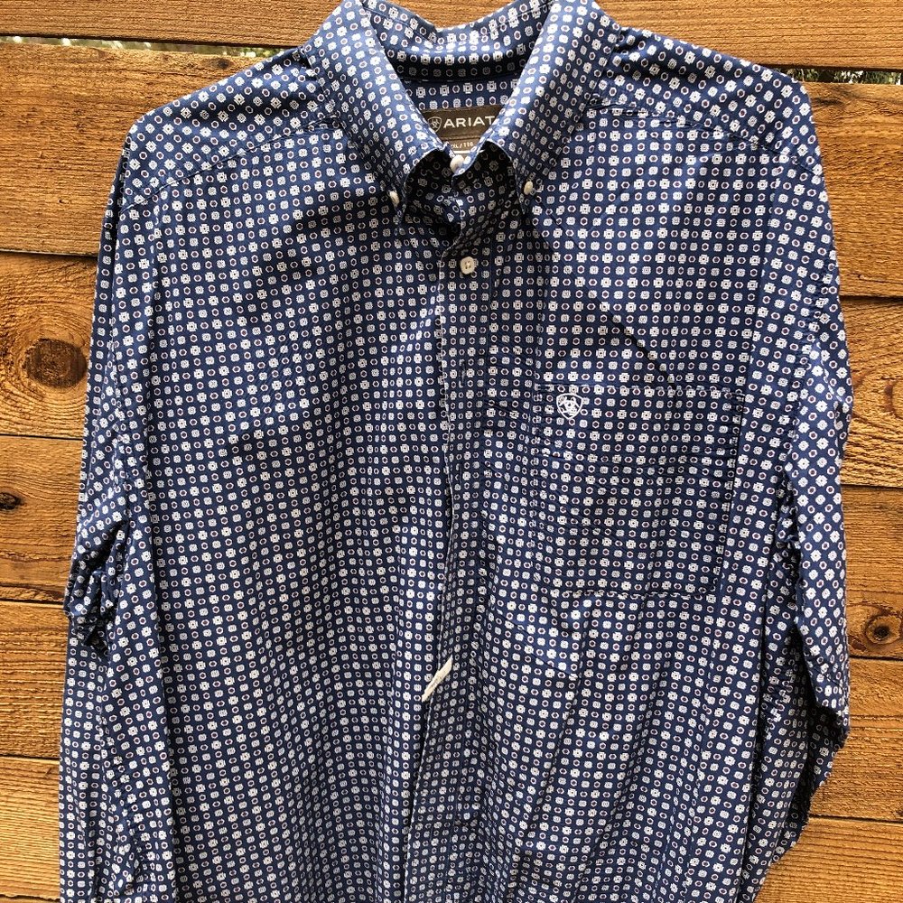 Men's ARIAT XXL Navy Blue Print Long Sleeve Button Down Shirt